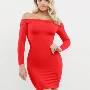 NWOT  Popilush Long Sleeve Shapewear Off The Shoulder Bodycon Mini Dress Size S